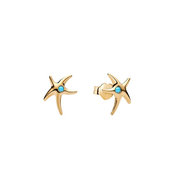 PANDORA 263820C01 Starfish 14k gold-plated stud earrings with capri blue crystal