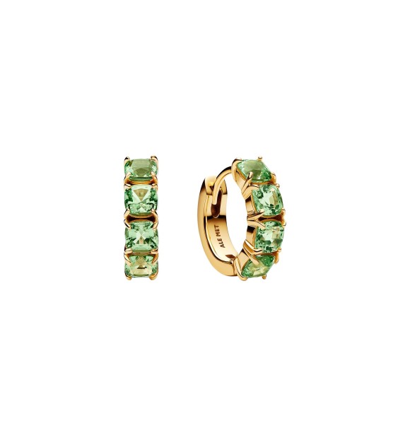 PANDORA 263851C01 14k gold-plated hoop earrings with mint green crystal