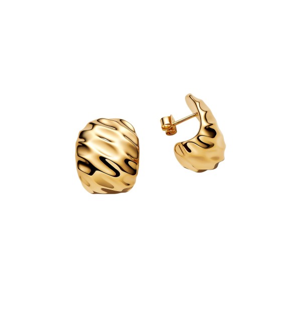 PANDORA 263879C00 Rippled 14k gold-plated hoop earrings and silicone