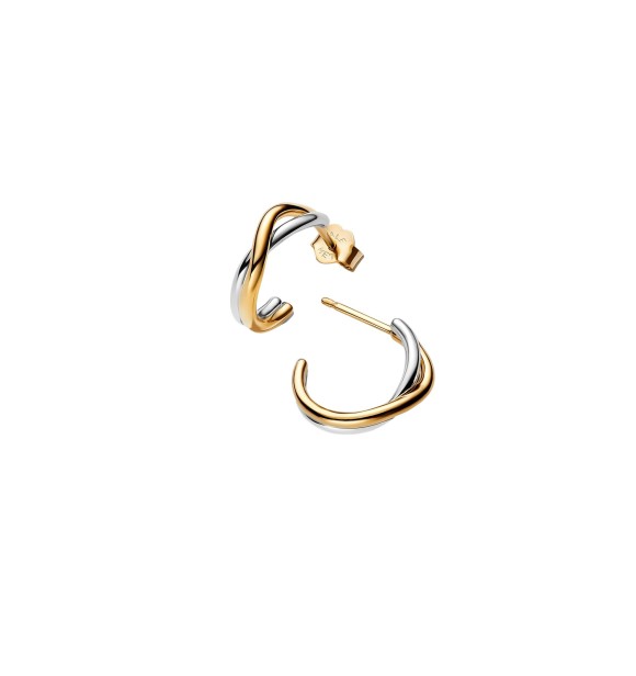 PANDORA 263880C00 Organically shaped sterling silver and 14k gold-plated hoop earrings