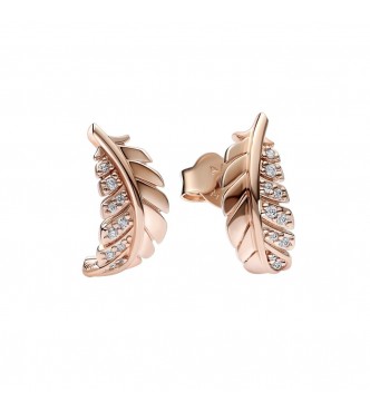 Feather 14k rose gold-plated stud earrings with clear cubic zirconia