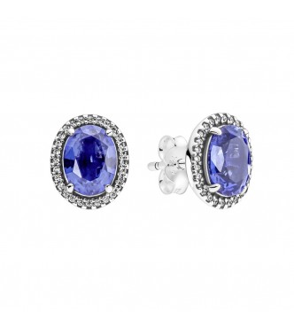 Sterling silver stud earrings with princess blue crystal and clear cubic zirconia