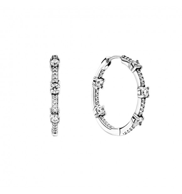 Sterling silver hoop earrings with clear cubic zirconia