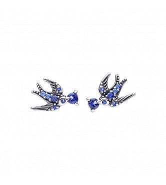 Swallows sterling silver stud earrings with night blue,
 skylight blue and stellar blue crystal