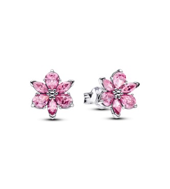 PANDORA 292633C02 Pendientes de botón de plata de ley con racimo de herbario y circonitas cúbicas rosas de fantasía.