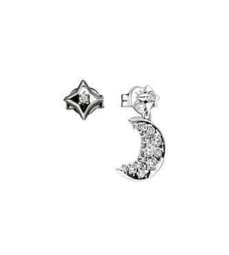 292782C01 Moon and star sterling silver and ruthenium-plated stud earrings with clear cubic zirconia