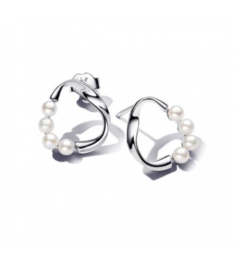 PANDORA 293276C01 Aretes de plata de primera ley con perla cultivada de agua dulce tratada en color blanco