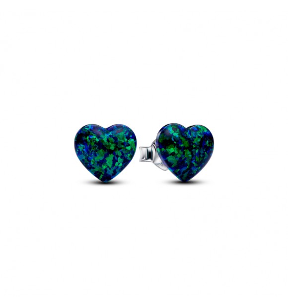 PANDORA 293356C01 Aretes de plata de ley con forma de corazón y ópalo verde azul creado en laboratorio