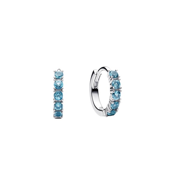 PANDORA 293849C01 Sterling silver huggie earrings with aquamarine blue crystal