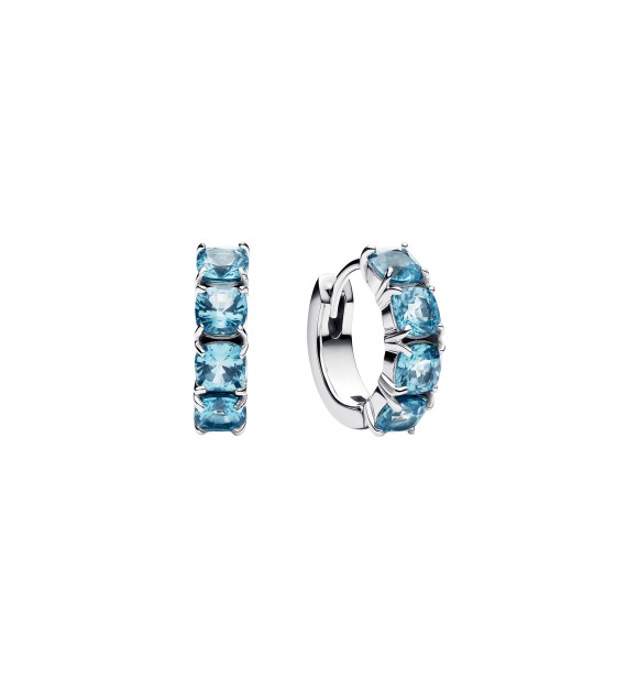 PANDORA 293851C01 Sterling silver hoop earrings with aquamarine blue crystal