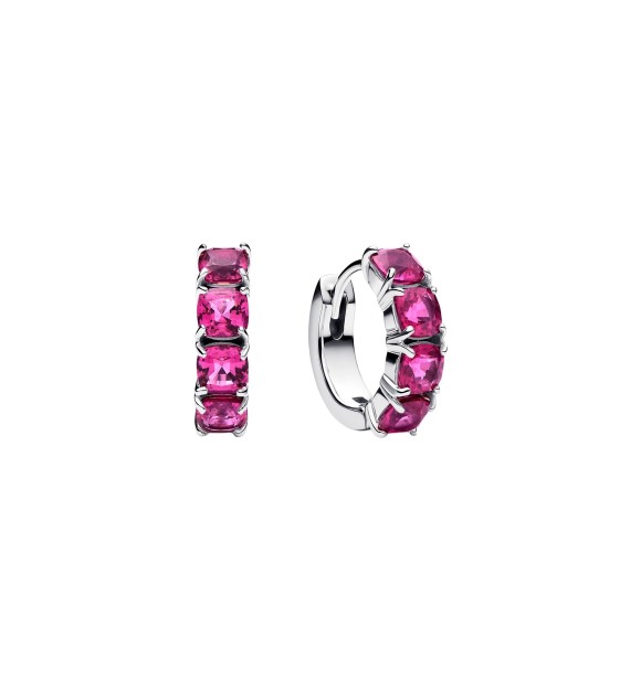 PANDORA 293851C02 Sterling silver hoop earrings with phlox pink crystal