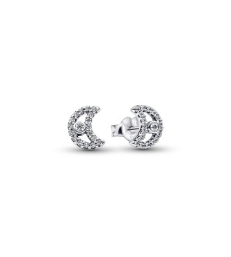 PANDORA 294257C01 Pendientes de plata de ley con forma de luna y circonitas transparentes.