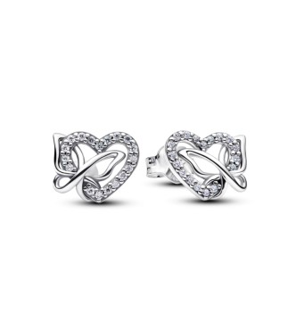 PANDORA 294476C01 Pendientes de plata de ley con forma de corazón y mariposa y circonitas transparentes.