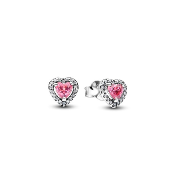 PANDORA 298427C02 Pendientes de botón de plata de ley con forma de corazón y circonitas cúbicas transparentes y rosas de fantasía