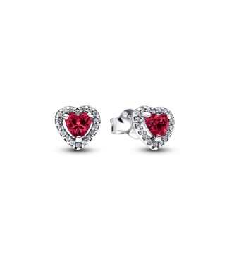 PANDORA 298427C04 Heart sterling silver stud earrings with cherries jubilee red crystal and clear cubic zirconia