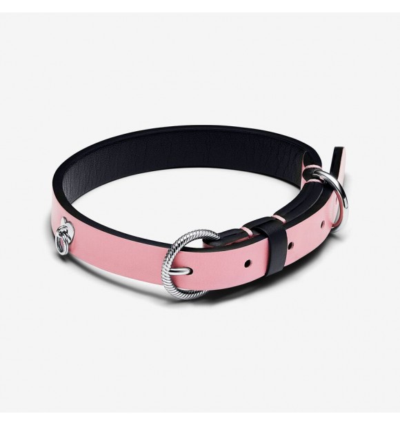 PANDORA 312262C02-L Collar para mascotas con acero inoxidable y tejido sin cuero negro