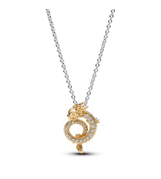 363070C01-45 Dragon sterling silver and 14k gold-plated pendant necklace with clear cubic zirconia