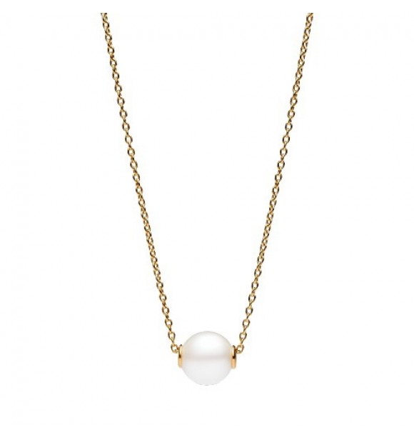 PANDORA 363167C01-45 Collar chapado en oro de 14 quilates con perla cultivada de agua dulce tratada de color blanco y circonita cúbica transparente.