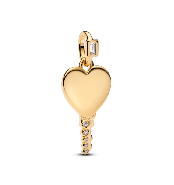PANDORA 364353C01 Engravable heart key 14k gold-plated pendant with clear cubic zirconia