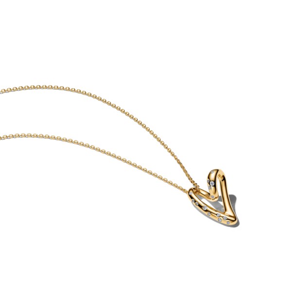 364669C01-60 Heart 14k gold-plated pendant necklace with clear cubic zirconia