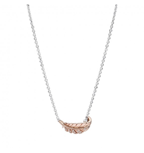 Feather sterling silver and 14k rose gold-plated collier with clear cubic zirconia