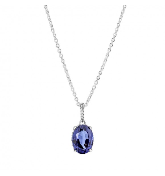 Sterling silver collier with princess blue crystal and clear cubic zirconia