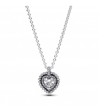 PANDORA 393099C01-45 Collar de plata de primera ley con forma de corazón y circonitas cúbicas transparentes.