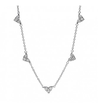 PANDORA 393160C01-45 Collar de plata de ley con corazones y circonitas transparentes.