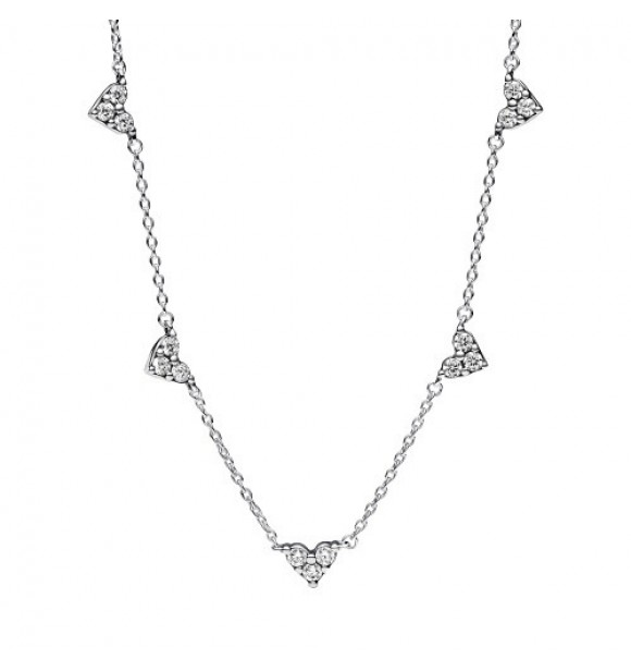 PANDORA 393160C01-45 Collar de plata de ley con corazones y circonitas transparentes.