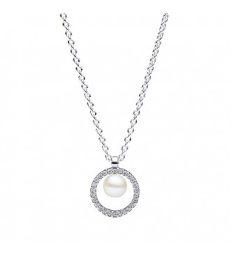 PANDORA 393165C01-45 Collar de plata de primera ley con perla cultivada de agua dulce tratada en color blanco y circonita cúbica transparente.