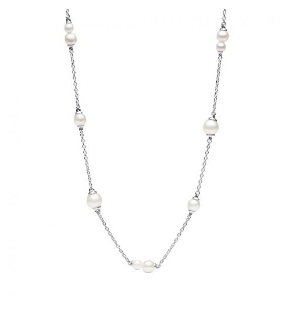 PANDORA 393175C01-45 Collar de plata de primera ley con perla cultivada de agua dulce tratada en color blanco y circonita cúbica transparente.