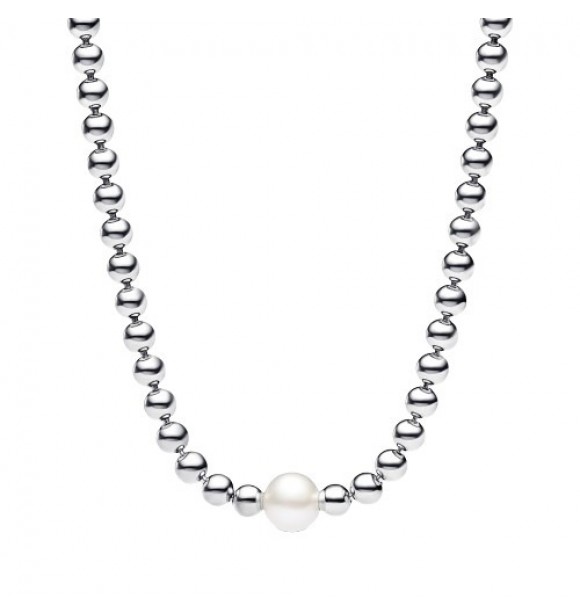 PANDORA 393176C01-45 Collar de plata de primera ley con perla cultivada de agua dulce tratada en color blanco y circonita cúbica.