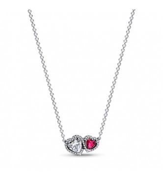 PANDORA 393632C01 Collar de plata de ley con forma de corazón y cerezas en cristal rojo jubileo y circonitas cúbicas transparentes