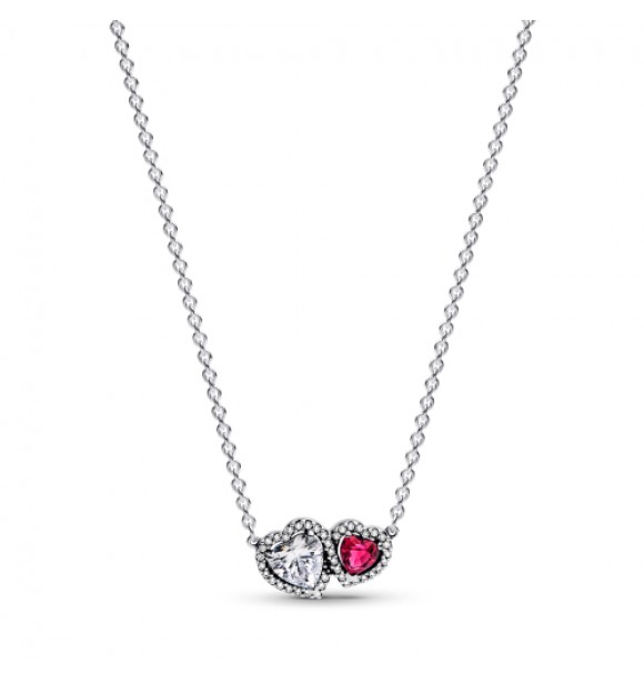 PANDORA 393632C01 Collar de plata de ley con forma de corazón y cerezas en cristal rojo jubileo y circonitas cúbicas transparentes