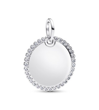 PANDORA Engravable round sterling silver pendant with clear cubic zirconia