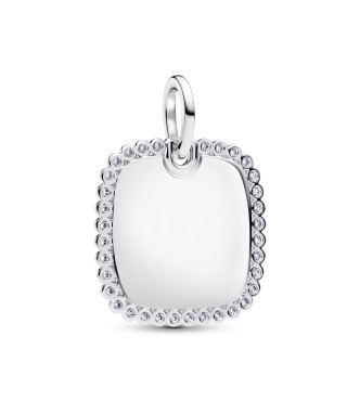 PANDORA Engravable square sterling silver pendant with clear cubic zirconia