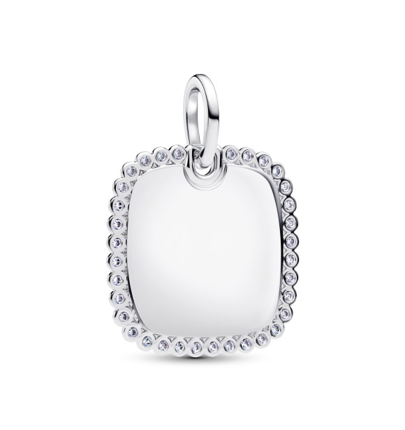 PANDORA Engravable square sterling silver pendant with clear cubic zirconia