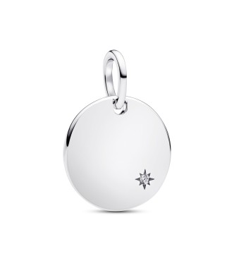 PANDORA Engravable round sterling silver pendant with 0.012 ct TW G-I VS+ round brilliant very good cut lab-grown diamonds