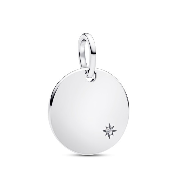 PANDORA Engravable round sterling silver pendant with 0.012 ct TW G-I VS+ round brilliant very good cut lab-grown diamonds