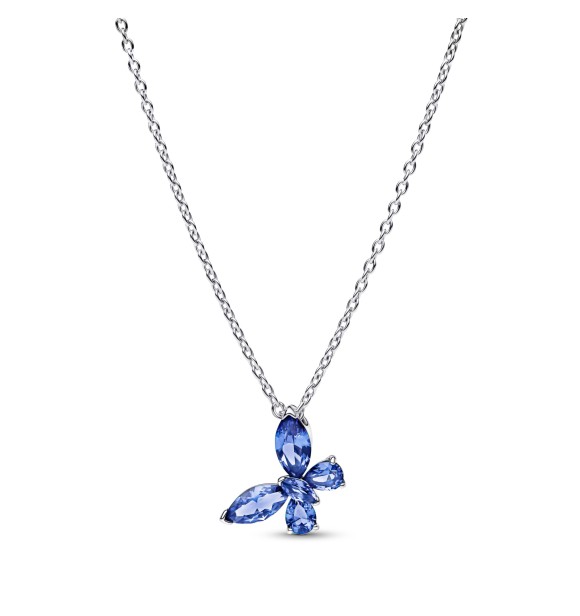 PANDORA 394232C01 Collar de plata de ley con forma de mariposa con cristal azul aciano y circonitas cúbicas transparentes