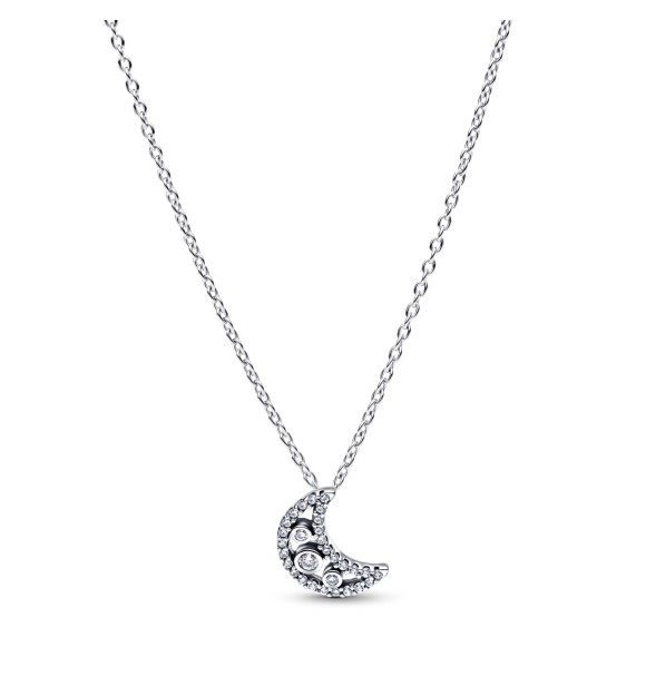 PANDORA 394259C01 Collar colgante de luna de plata esterlina con circonitas cúbicas transparentes