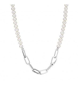 Sterling silver link necklace with white freshwater cultured pearl
