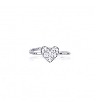 Anillo de plata 925 con circonitas en forma de corazón 1 mm,
 talla regulable del 11 al 19