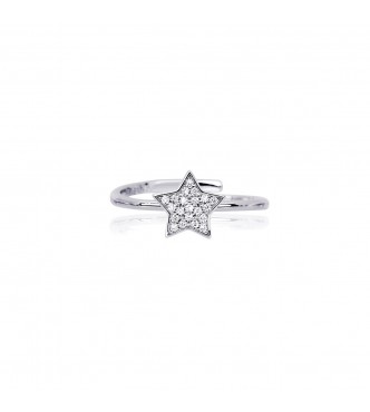 Anillo de plata 925 con circonitas estrella 1 mm,
 talla regulable de 11 a 19