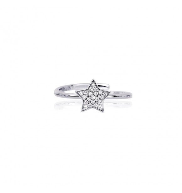 Anillo de plata 925 con circonitas estrella 1 mm,
 talla regulable de 11 a 19