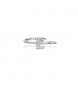 Anillo de plata 925 con circonitas letra Z 1 mm, talla regulable de 11 a 19