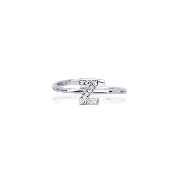 Anillo de plata 925 con circonitas letra Z 1 mm, talla regulable de 11 a 19