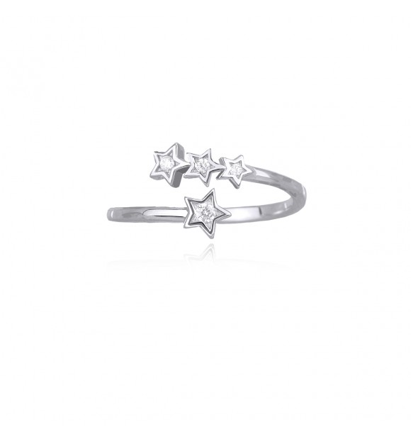 Anillo de plata 925 con 4 circonitas estrella, talla regulable del 11 al 19