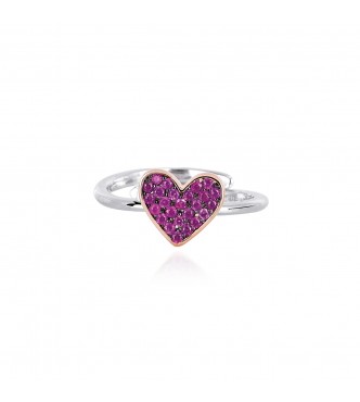 Anillo de plata rosada 925 con corazón de rubí sintético 1,
15 mm, talla ajustable de 11 a 19