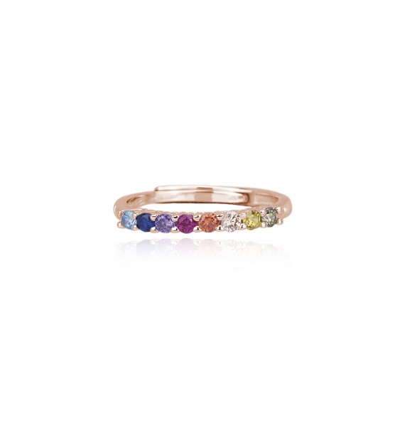 Anillo de plata rosada 925 de 2,30 mm de grosor con circonitas multicolores 2,
20 mm, talla regulable del 11 al 19